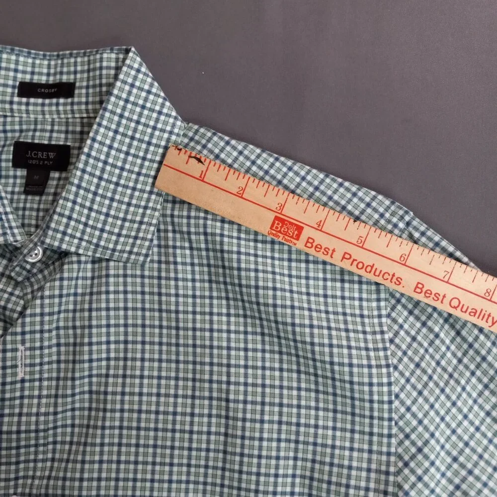 J. Crew Crosby 120's Ply Shirt Blue Green Gingham Check Cotton Size M